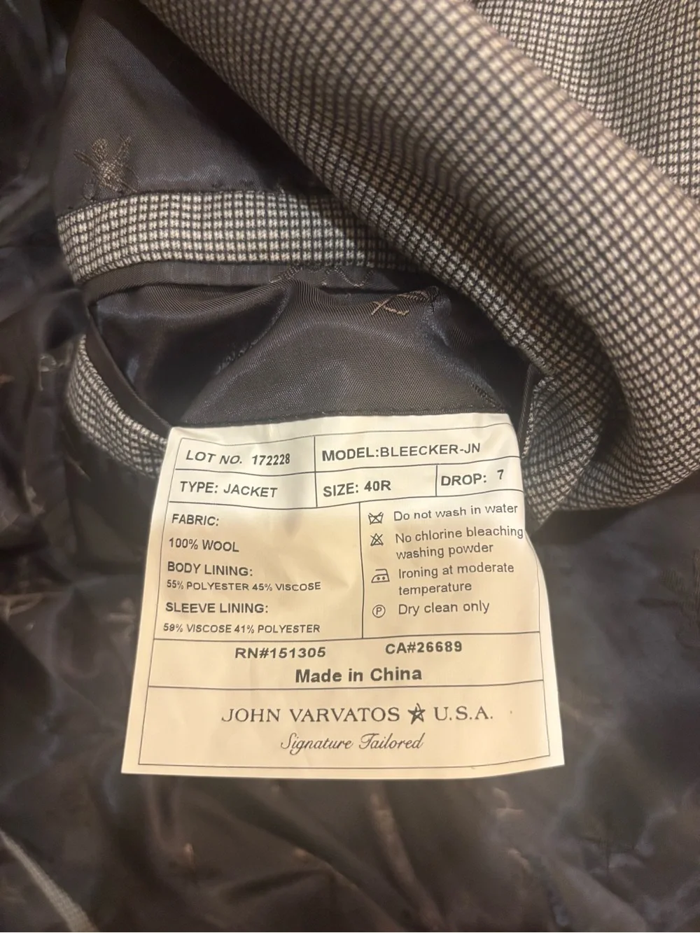 John Varvatos Micro Houndstooth Bleecker JN Wool Two-Button Sport Coat Mens 40R